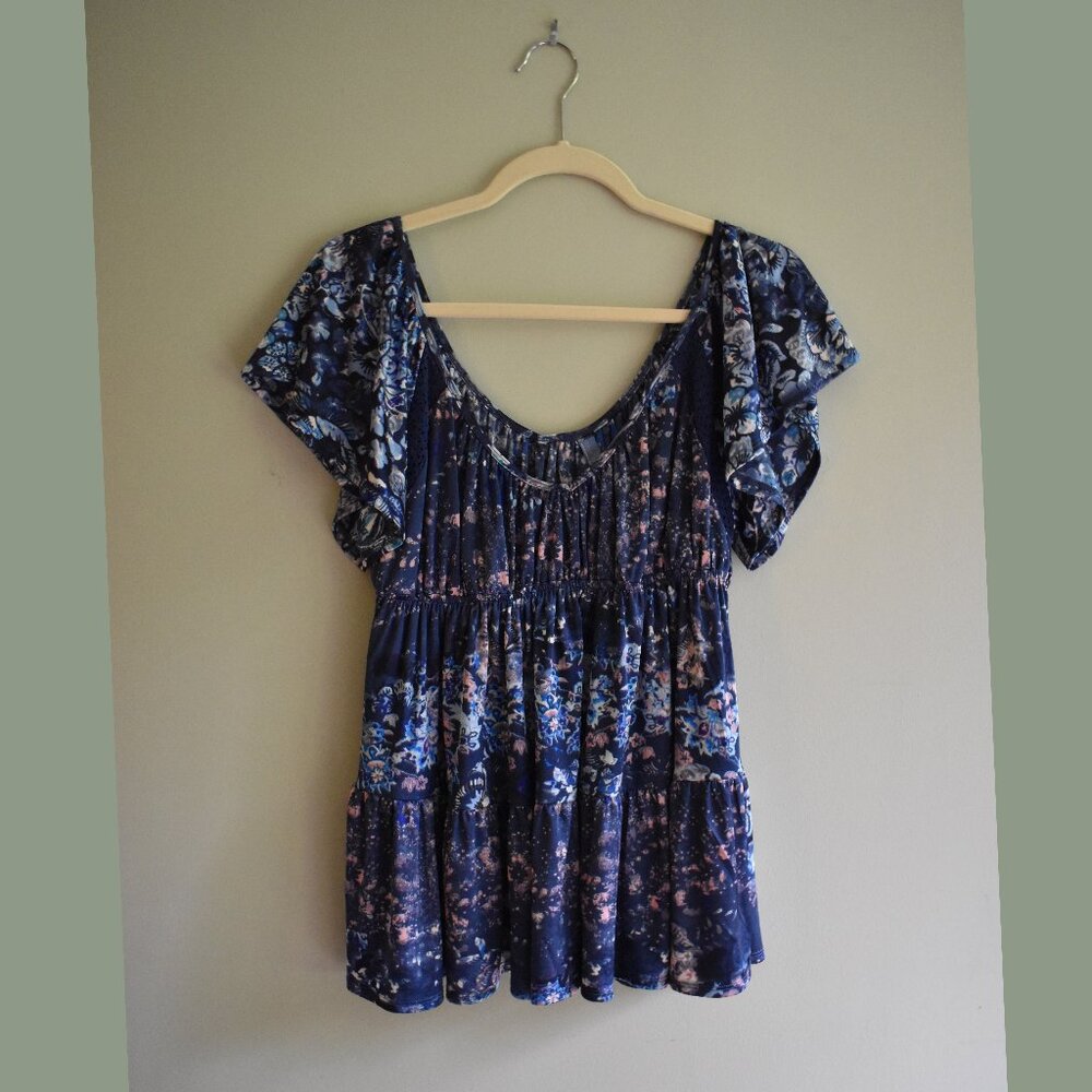 Free People Flowy Lace Shirt